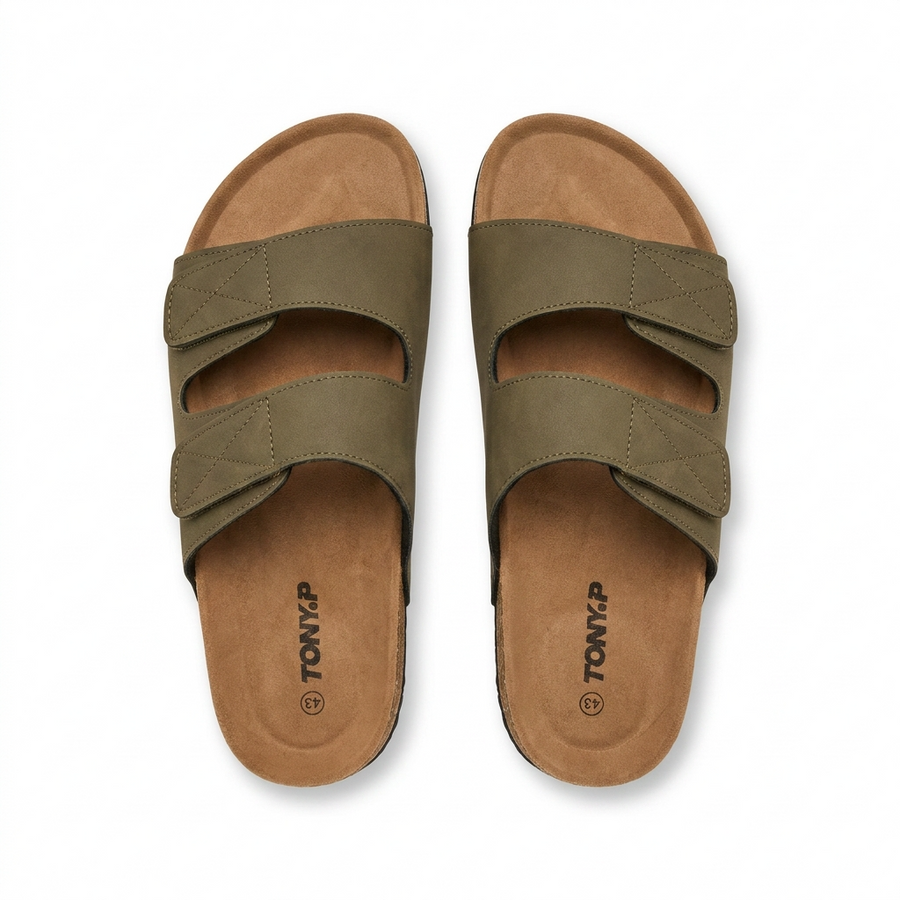 Sandales Homme Doubles Brides Ajustables – Importées d’Espagne 🇪🇸 – kaki