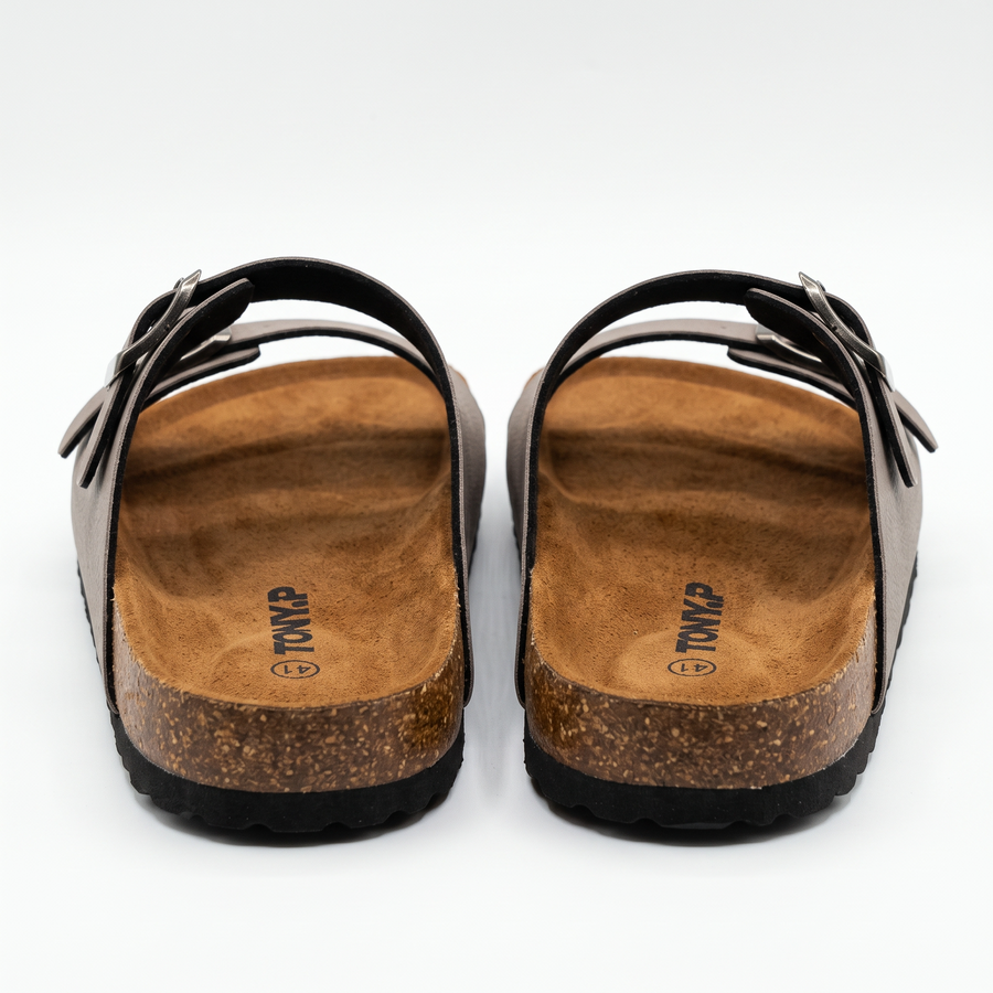 Sandales Homme Doubles Brides à Boucles Métalliques – Importées d'Espagne 🇪🇸 – Gris