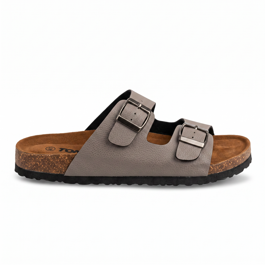 Sandales Homme Doubles Brides à Boucles Métalliques – Importées d'Espagne 🇪🇸 – Gris