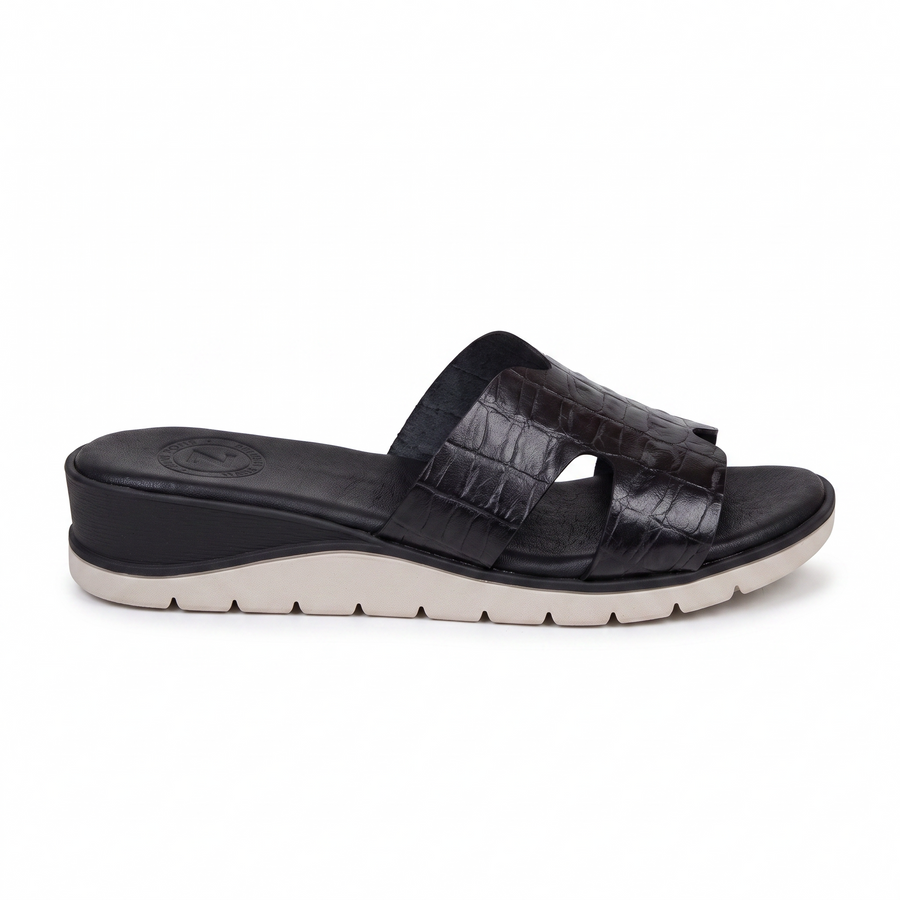 Claquette Femme Luxe Cuir Croco Bride H - Top Zanelli Made in Spain 🇪🇸 - Noir