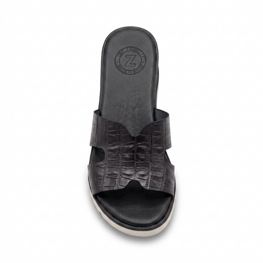 Claquette Femme Luxe Cuir Croco Bride H - Top Zanelli Made in Spain 🇪🇸 - Noir