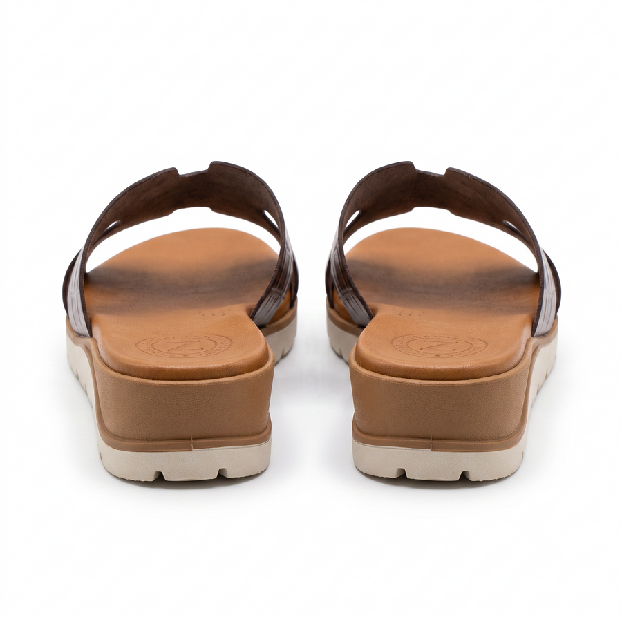 Claquette Femme Luxe Cuir Croco Bride H - Top Zanelli Made in Spain 🇪🇸 - Marron