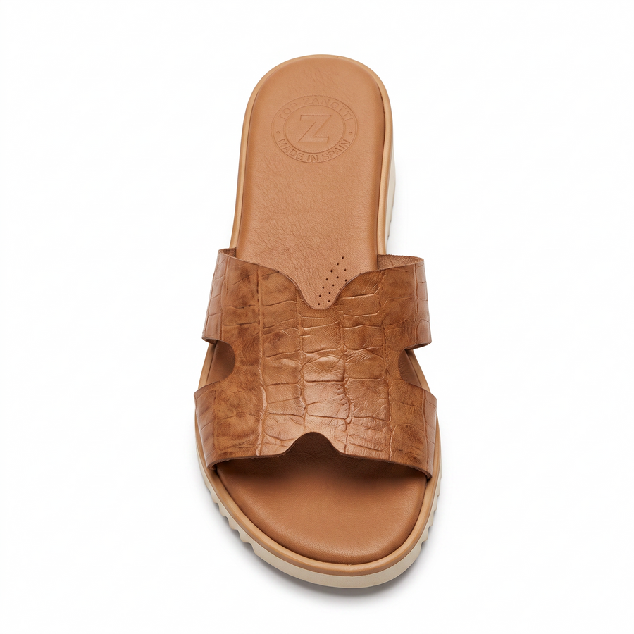 Claquette Femme Luxe Cuir Croco Bride H - Top Zanelli Made in Spain 🇪🇸 - Camel