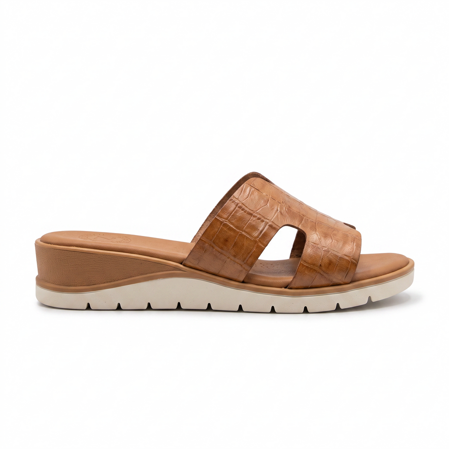Claquette Femme Luxe Cuir Croco Bride H - Top Zanelli Made in Spain 🇪🇸 - Camel