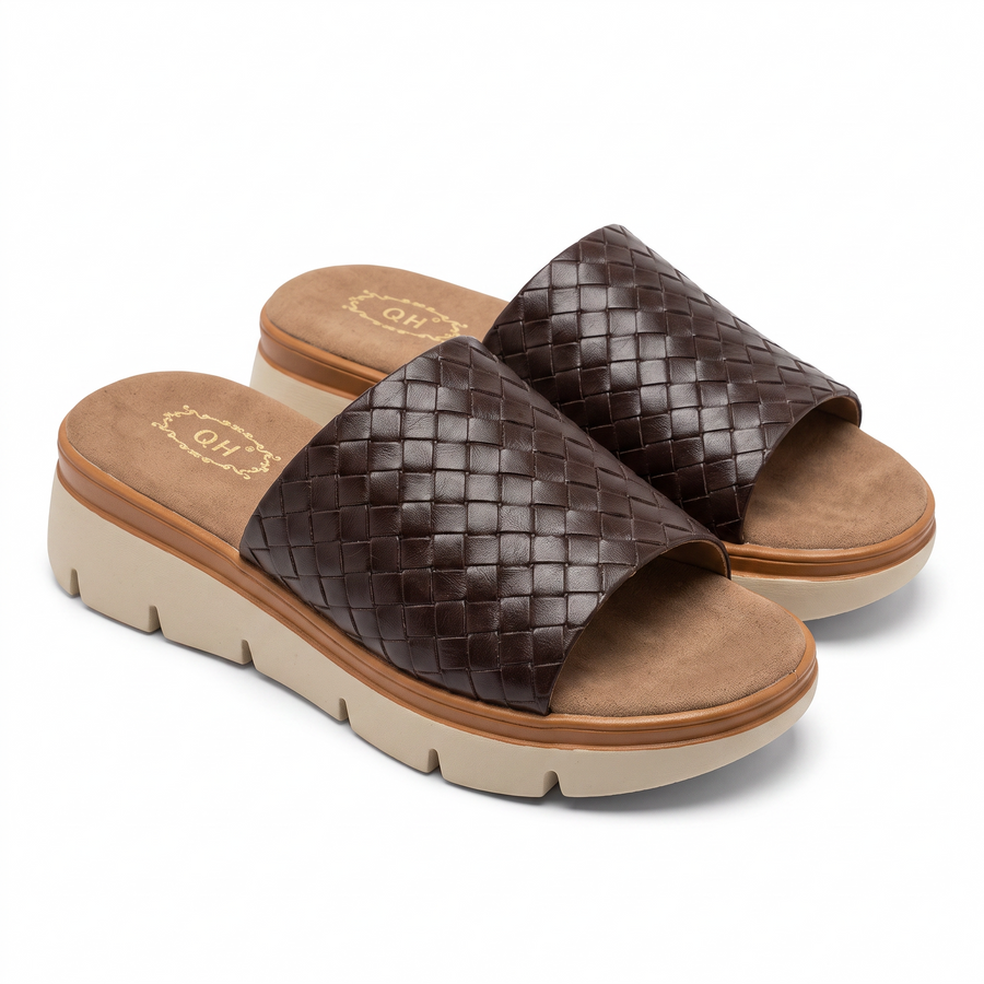 Sandale Femme Cuir Tresse Marron QH – Importées d’Espagne 🇪🇸  – Marron