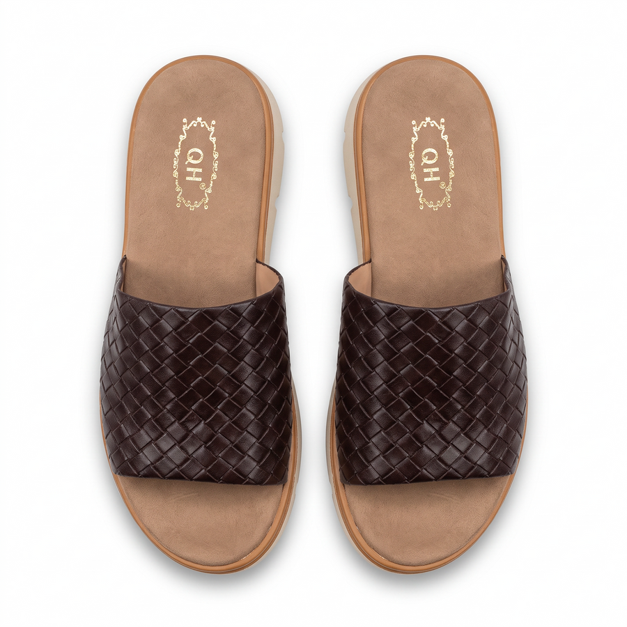 Sandale Femme Cuir Tresse Marron QH – Importées d’Espagne 🇪🇸  – Marron