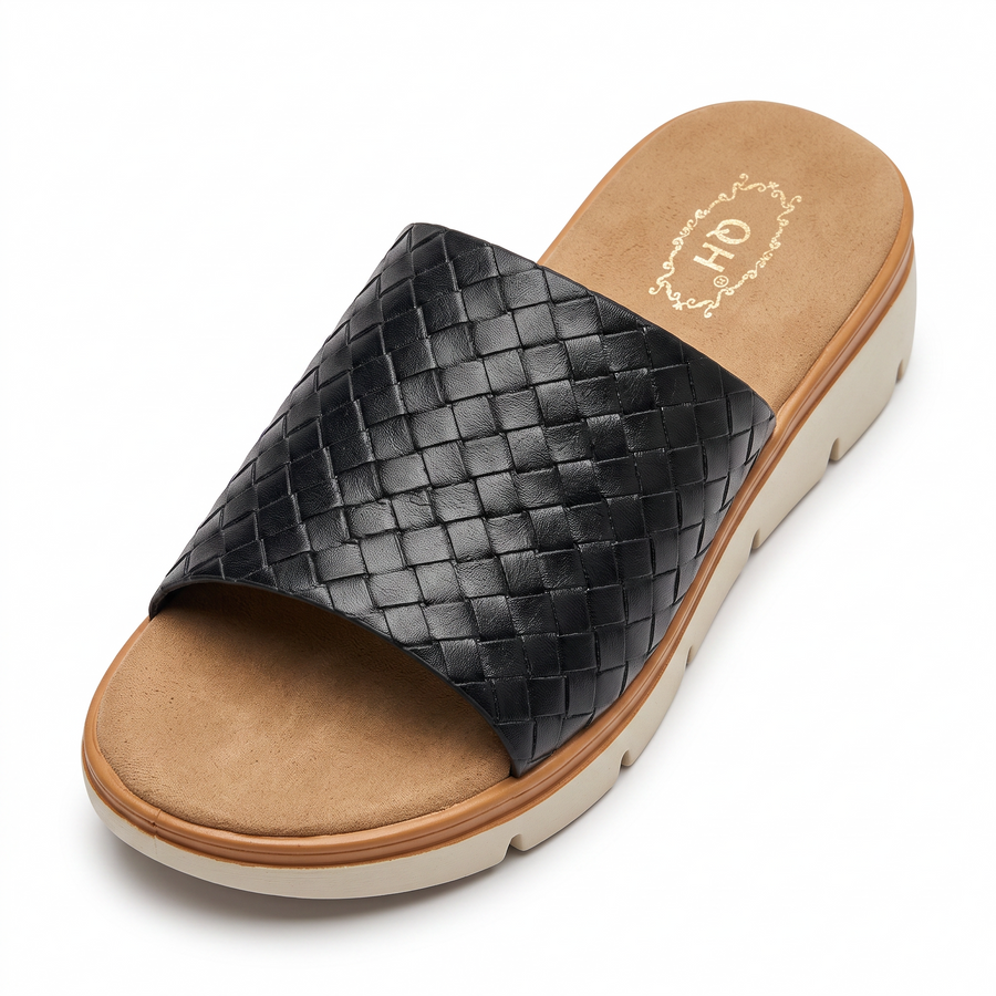 Sandale Femme Cuir Tresse QH – Importées d’Espagne 🇪🇸  – Noir