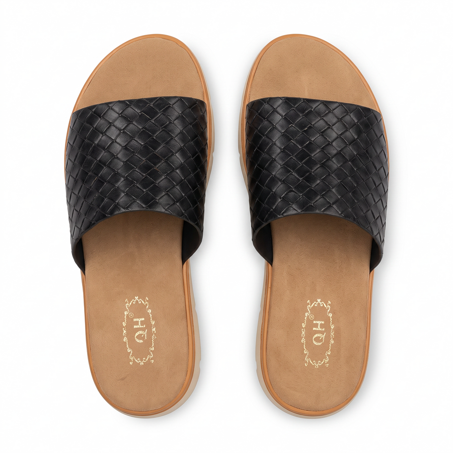 Sandale Femme Cuir Tresse QH – Importées d’Espagne 🇪🇸  – Noir