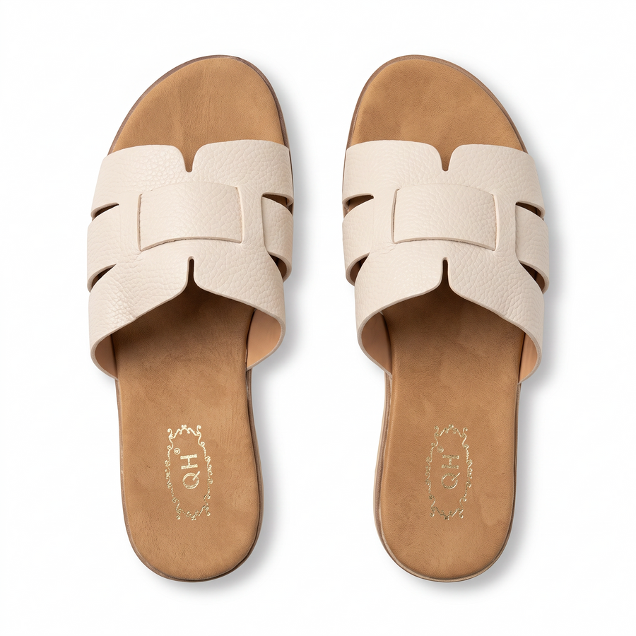 Sandale Femme QH Bride H Cuir Grain Semelle Compensee – Importées d’Espagne 🇪🇸  – Beige
