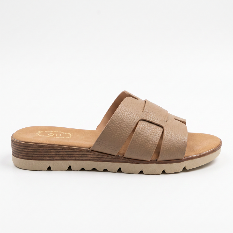 Sandale Femme QH Bride H Cuir Grain Semelle Compensee – Importées d’Espagne 🇪🇸  – Taupe