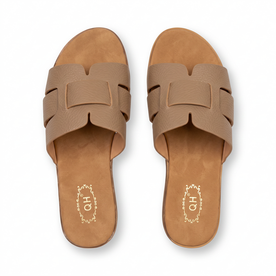 Sandale Femme QH Bride H Cuir Grain Semelle Compensee – Importées d’Espagne 🇪🇸  – Taupe