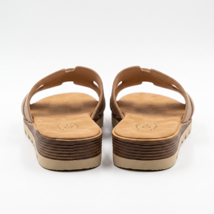 Sandale Femme QH Bride H Cuir Grain Semelle Compensee – Importées d’Espagne 🇪🇸  – Taupe