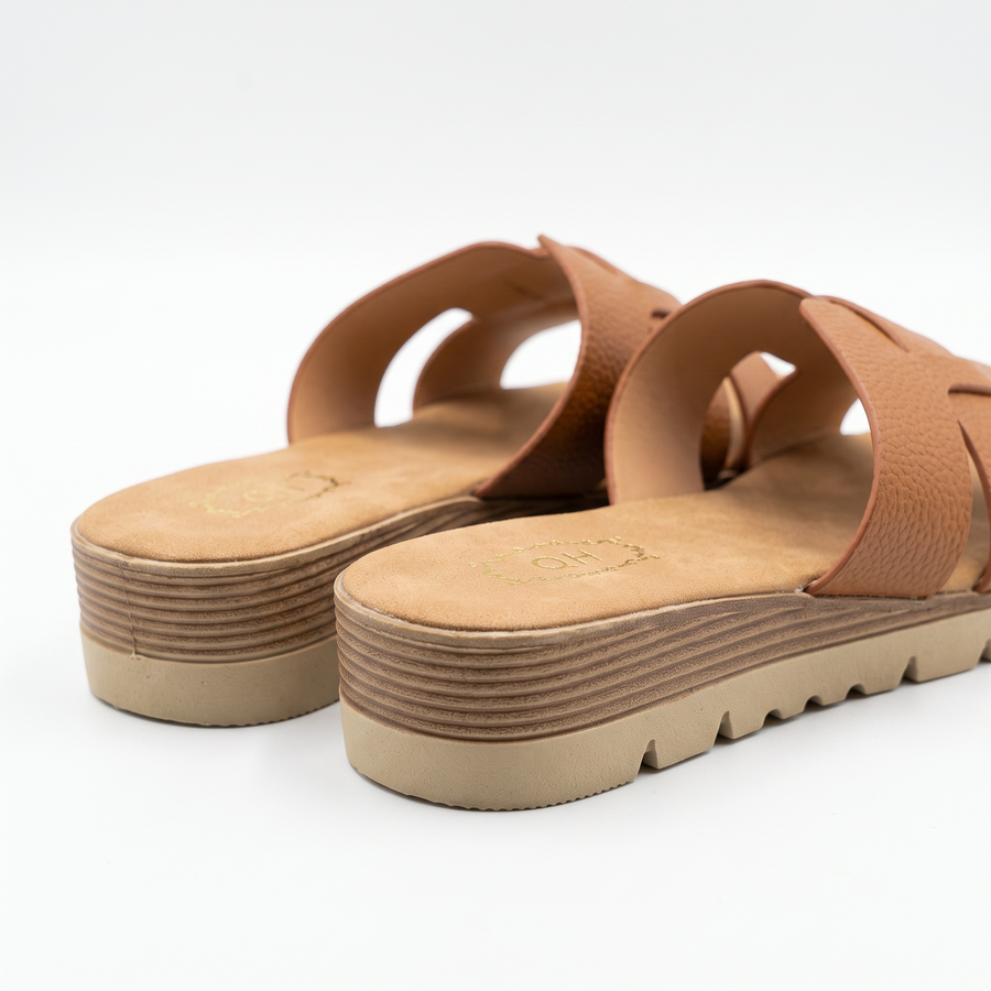 Sandale Femme QH Bride H Cuir Grain Semelle Compensee – Importées d’Espagne 🇪🇸  – Camel