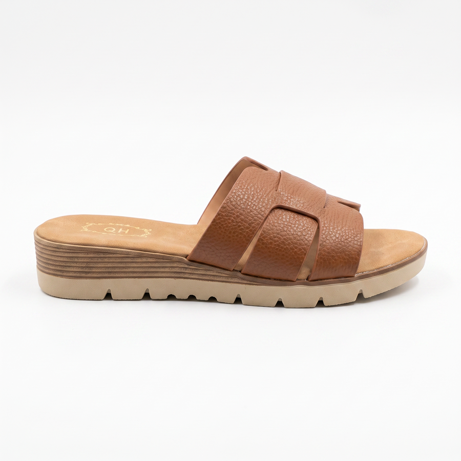 Sandale Femme QH Bride H Cuir Grain Semelle Compensee – Importées d’Espagne 🇪🇸  – Camel