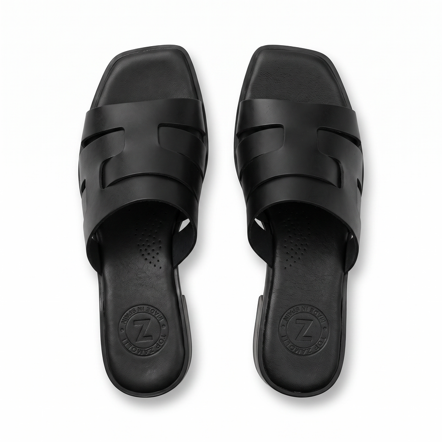 Sandales Femme Talon en Cuir Véritable – Top Zanotli – Made in Spain 🇪🇸 – Noir