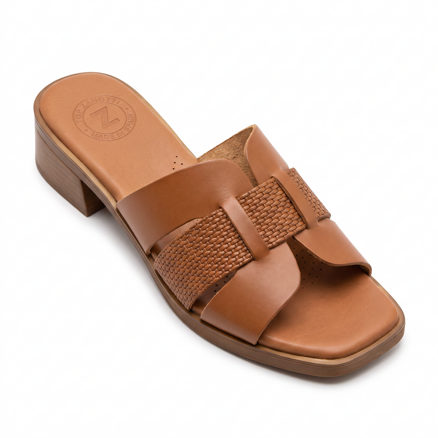Sandales Femme Talon en Cuir Véritable – Top Zanotli – Made in Spain 🇪🇸 – Camel