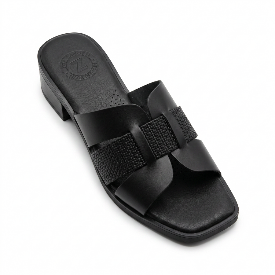 Sandales Femme Talon en Cuir Véritable – Top Zanotli – Made in Spain 🇪🇸 – Noir