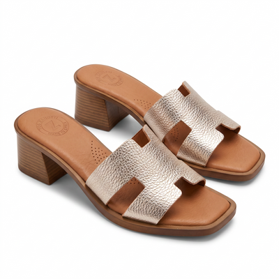 Sandales Femme Talon en Cuir Véritable Bride H – Top Zanotli – Made in Spain 🇪🇸 – Doré