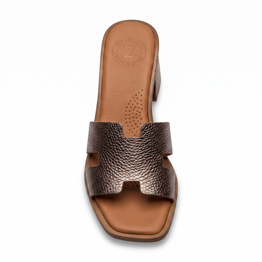 Sandales Femme Talon en Cuir Véritable Bride H – Top Zanotli – Made in Spain 🇪🇸 – Bronze
