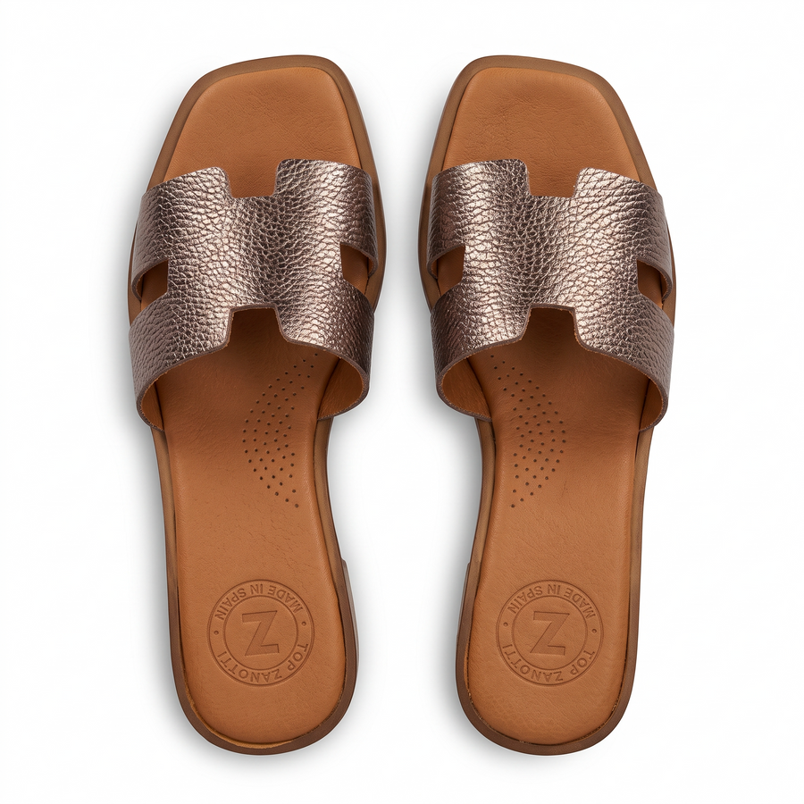Sandales Femme Talon en Cuir Véritable Bride H – Top Zanotli – Made in Spain 🇪🇸 – Bronze