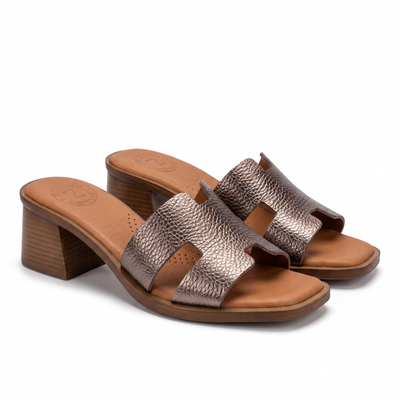 Sandales Femme Talon en Cuir Véritable Bride H – Top Zanotli – Made in Spain 🇪🇸 – Bronze