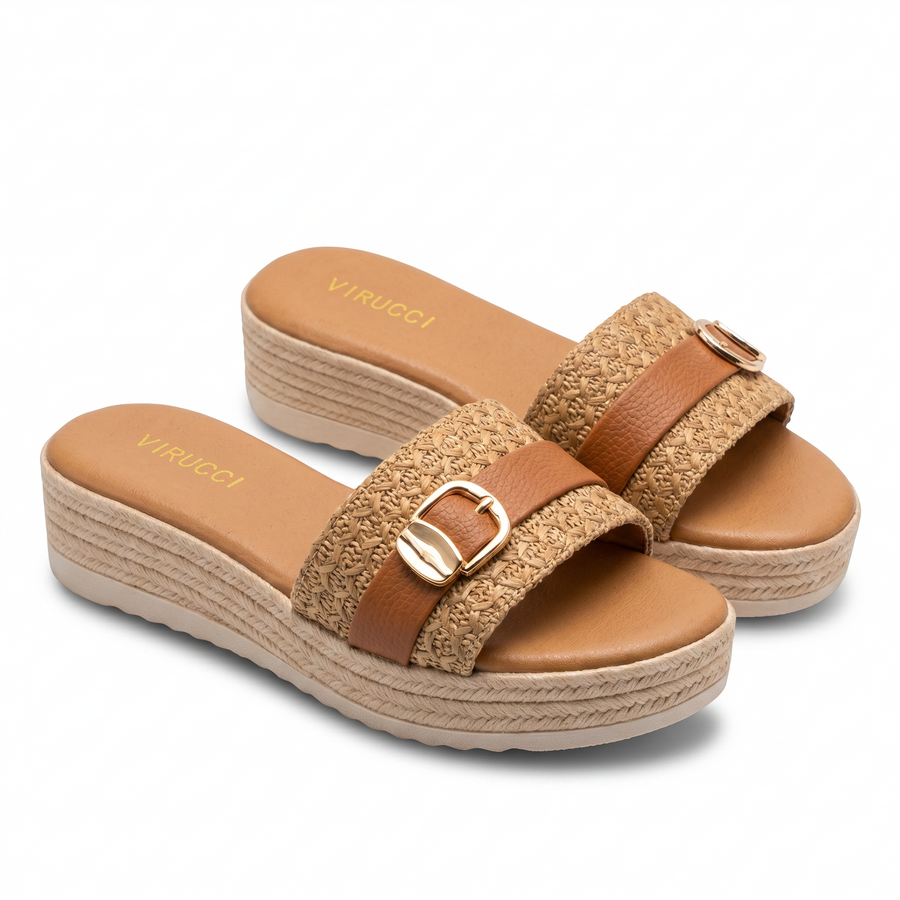 Sandales Compensées Virucci Tressées Camel – Importées d'Espagne 🇪🇸