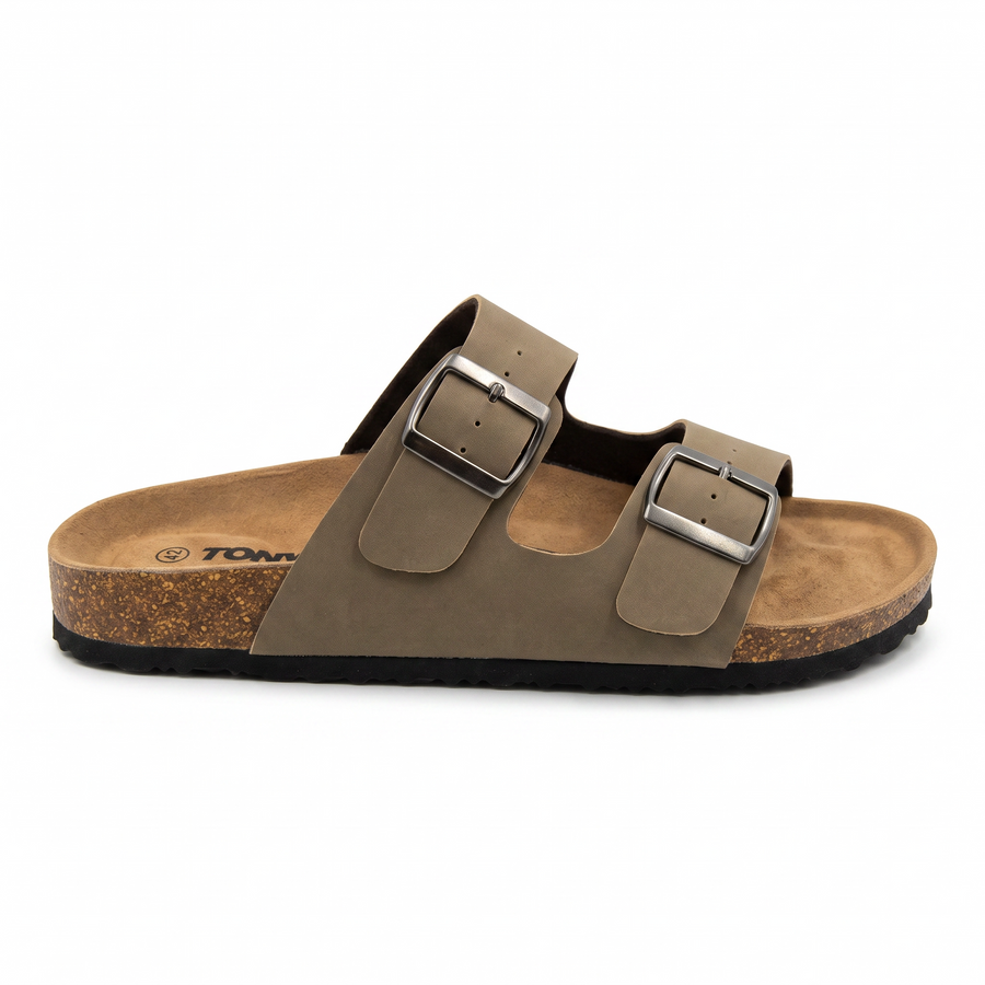 Sandales Homme Doubles Brides à Boucles Métalliques – Importées d’Espagne 🇪🇸 – Beige