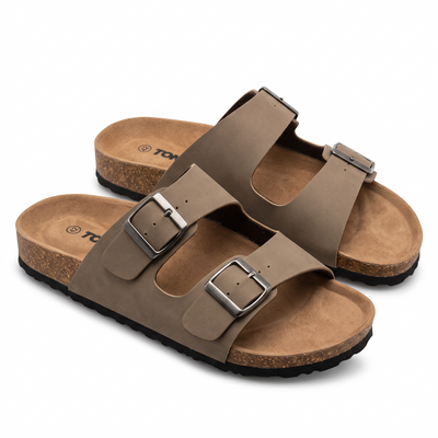 Sandales Homme Doubles Brides à Boucles Métalliques – Importées d’Espagne 🇪🇸 – Beige