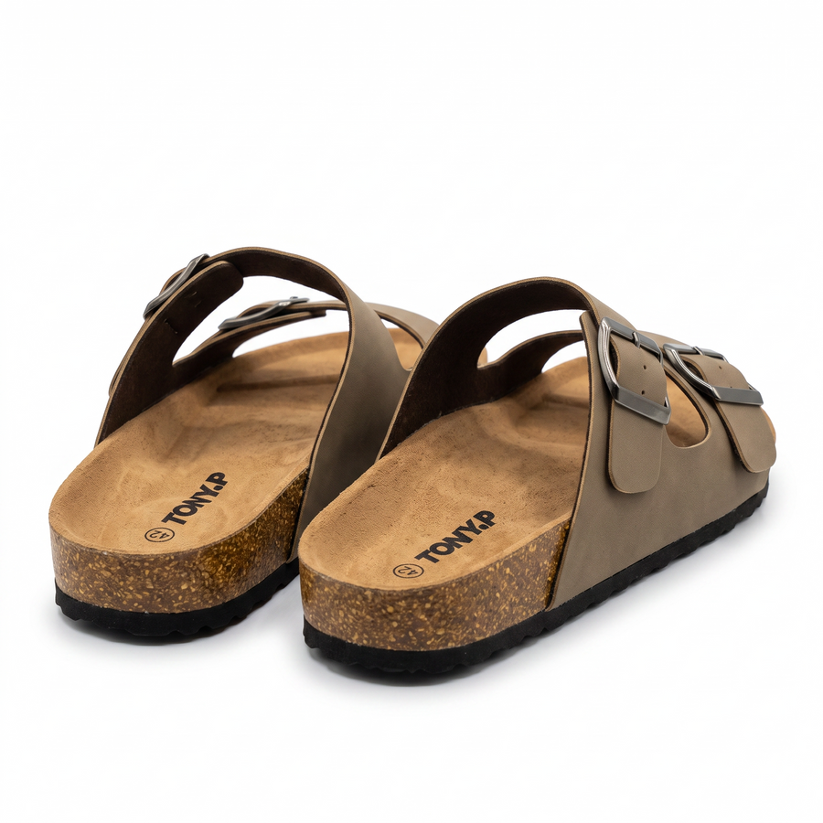 Sandales Homme Doubles Brides à Boucles Métalliques – Importées d’Espagne 🇪🇸 – Beige