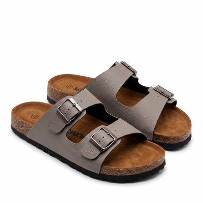 Sandales Homme Doubles Brides à Boucles Métalliques – Importées d'Espagne 🇪🇸 – Gris