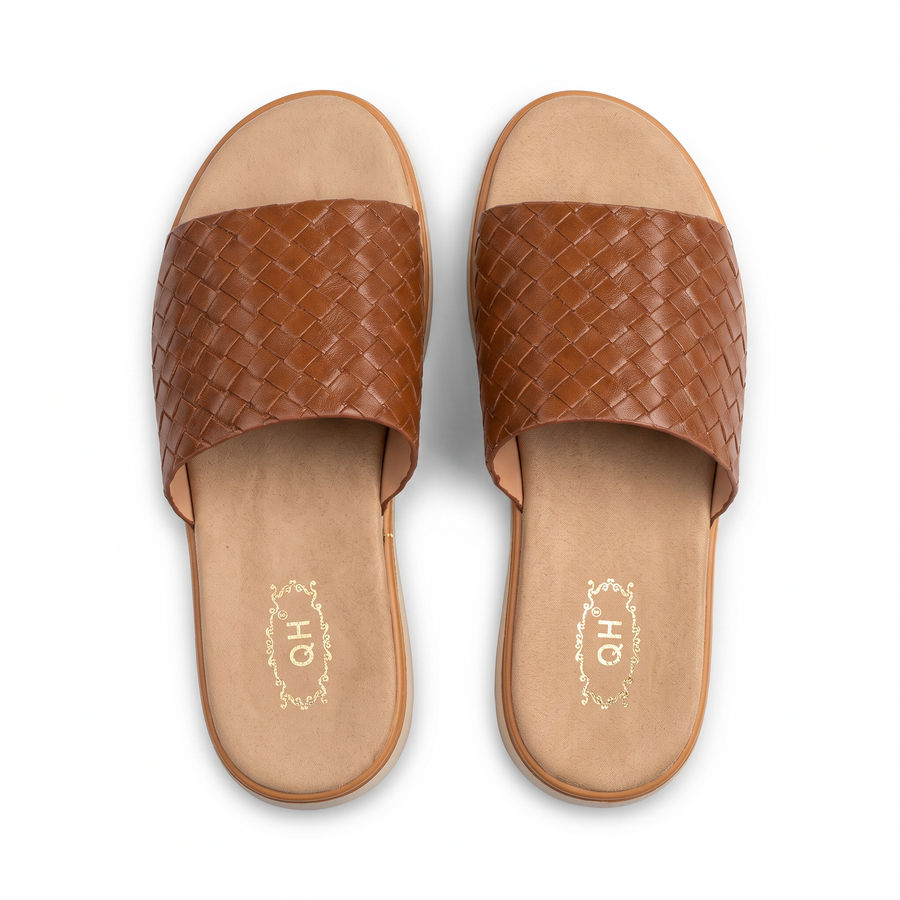 Sandale Femme Cuir Tresse Camel QH - Importées d’Espagne 🇪🇸 - Camel