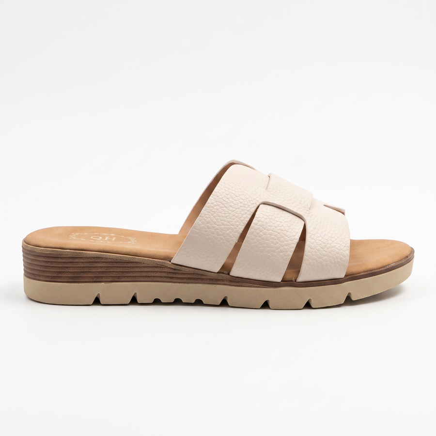 Sandale Femme QH Bride H Cuir Grain Semelle Compensee – Importées d’Espagne 🇪🇸  – Beige