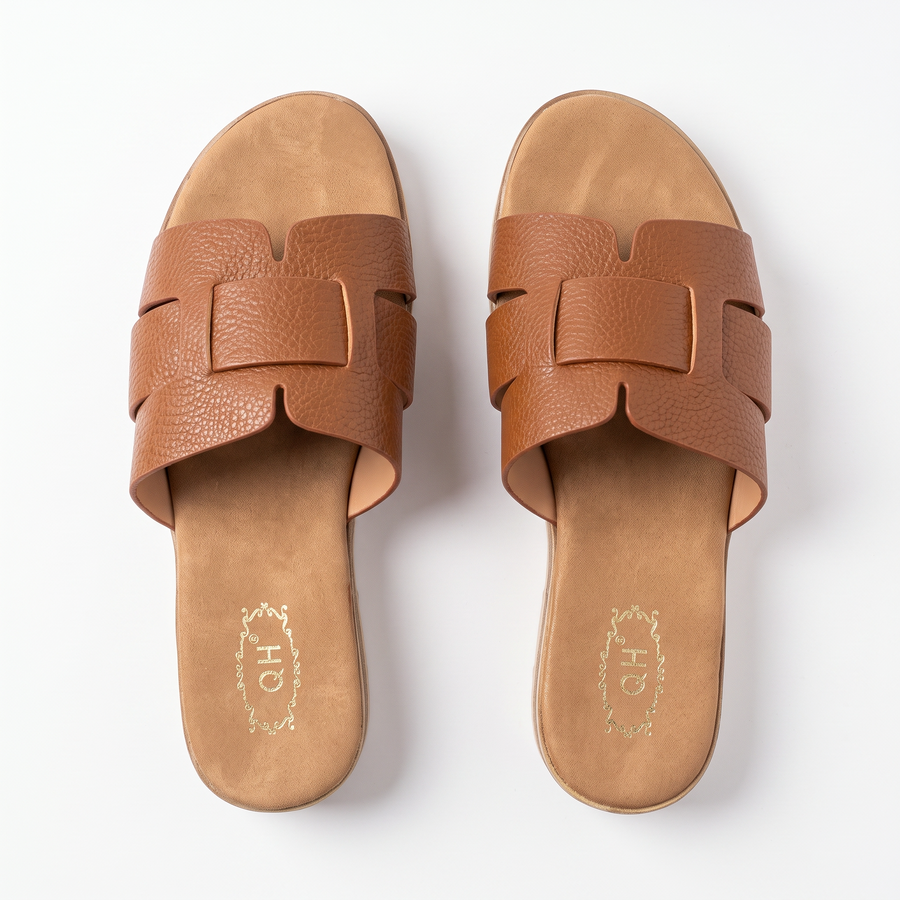 Sandale Femme QH Bride H Cuir Grain Semelle Compensee – Importées d’Espagne 🇪🇸  – Camel
