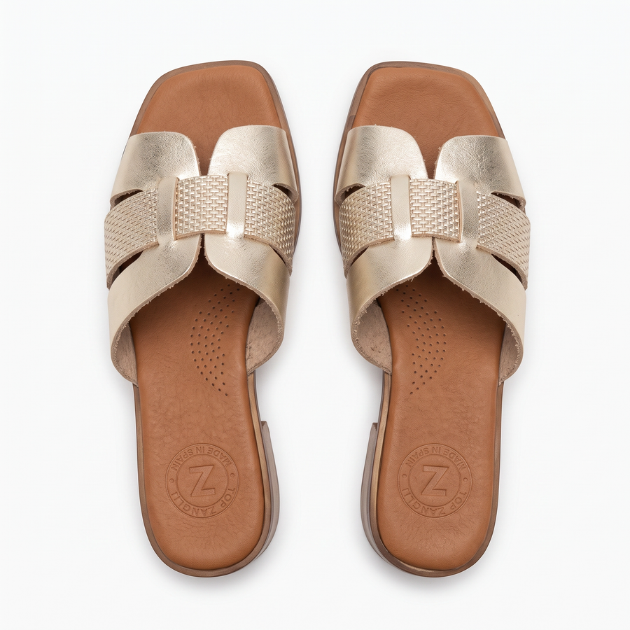 Sandales Femme Talon en Cuir Véritable – Top Zanotli – Made in Spain 🇪🇸 – Doré