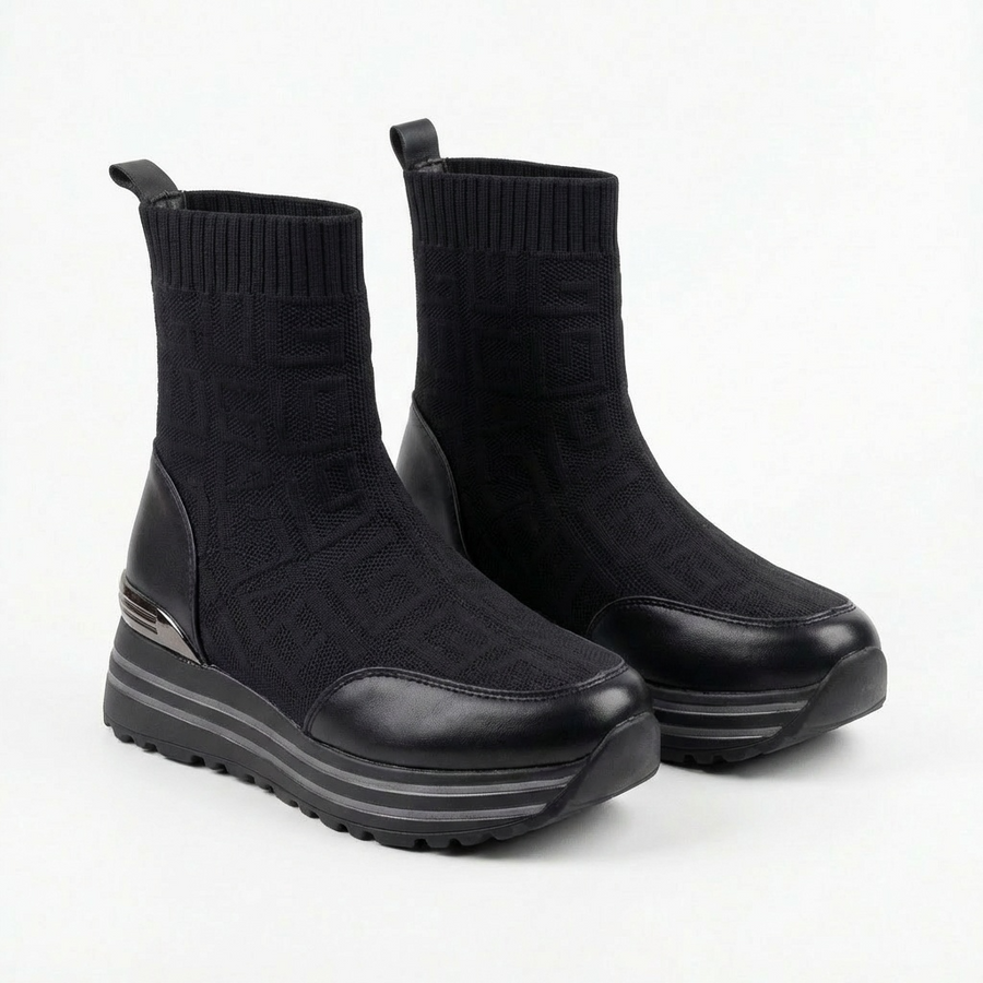 Bottines Femme Noires en Maille Stretch – Importées d’Espagne 🇪🇸