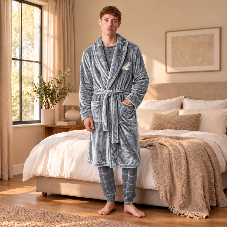 Men's Élégance Bathrobe, Warm and Soft – Silver Grey