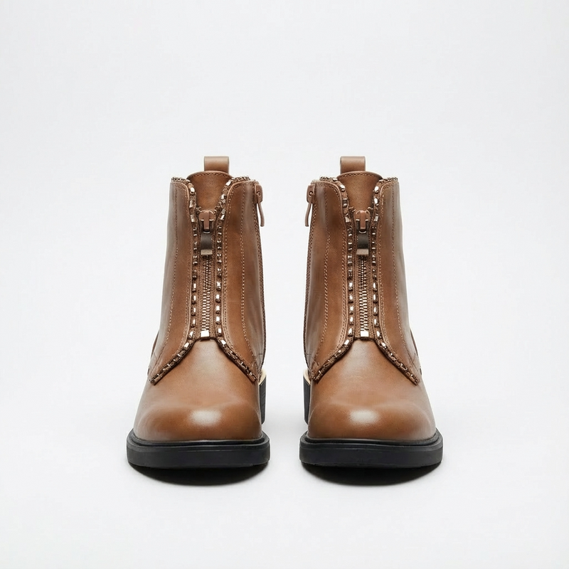 Bottines Femme en Cuir Marron à Zip – Importées d’Espagne 🇪🇸
