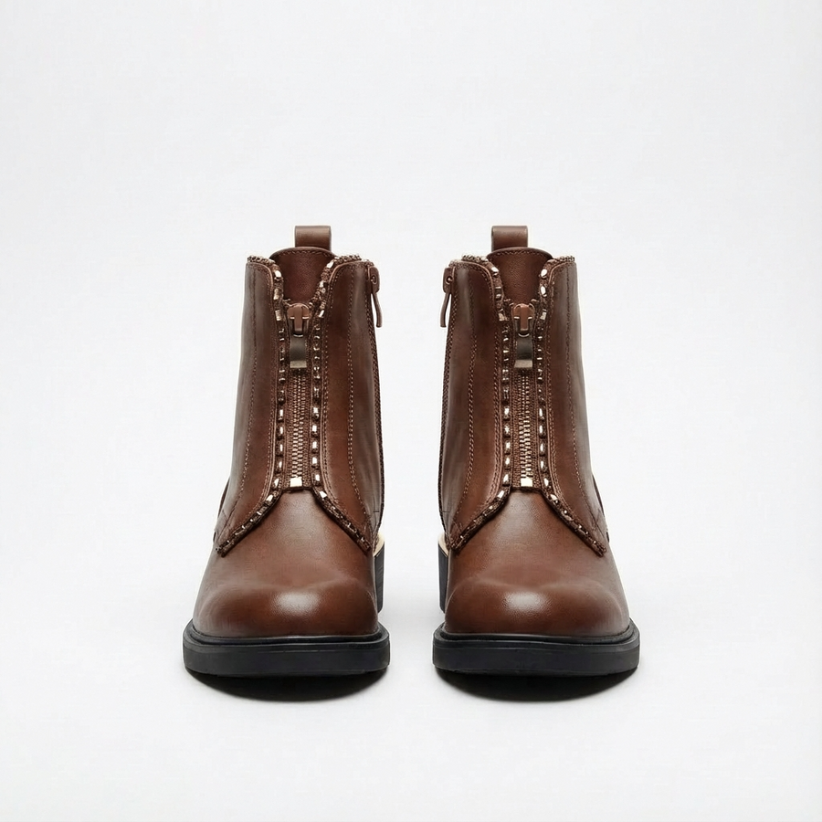 Bottines Femme en Cuir Marron Chocolat à Zip