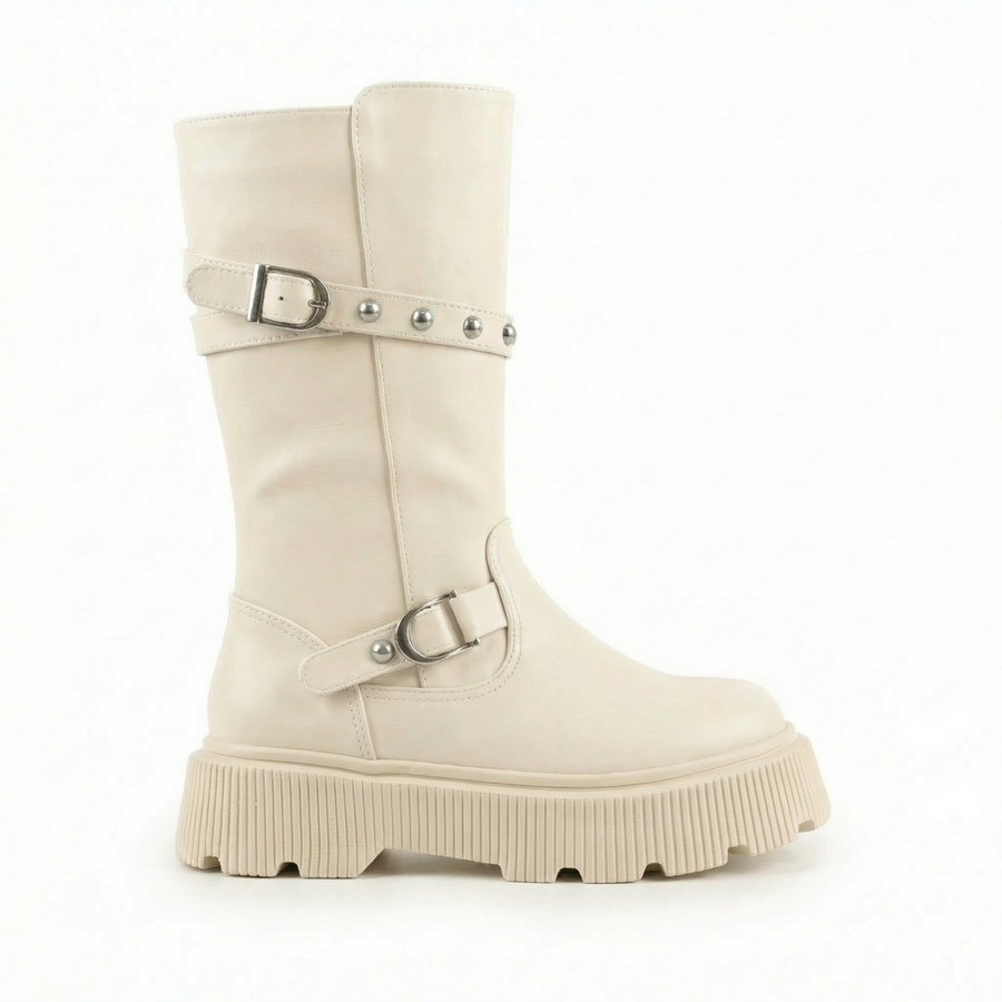Bottes biker fille ivoire – Importées d’Espagne 🇪🇸