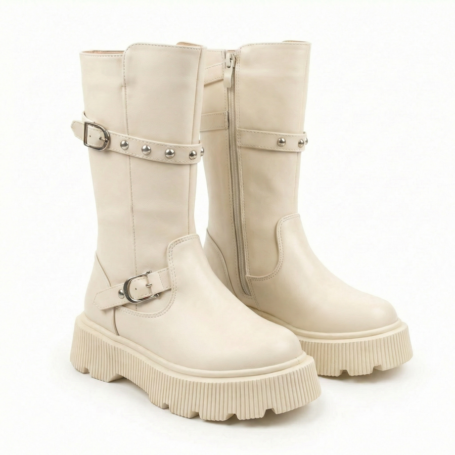 Bottes biker fille ivoire – Importées d’Espagne 🇪🇸