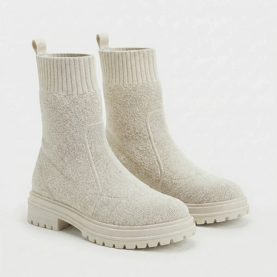 Bottines Femme Blanc cassé Style Chaussette – Importées d’Espagne 🇪🇸