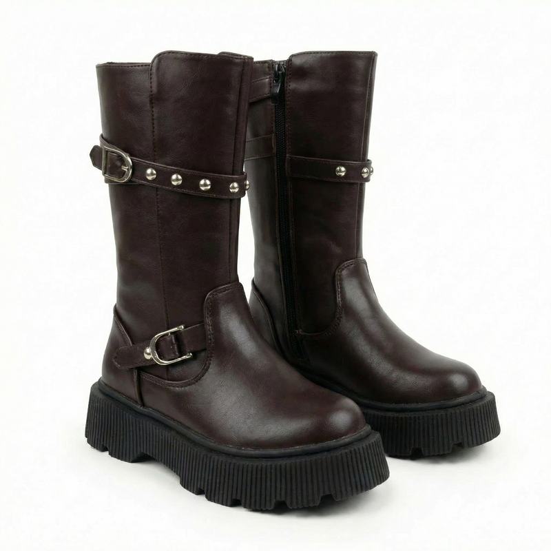 Bottes biker fille chocolat – Importées d’Espagne 🇪🇸