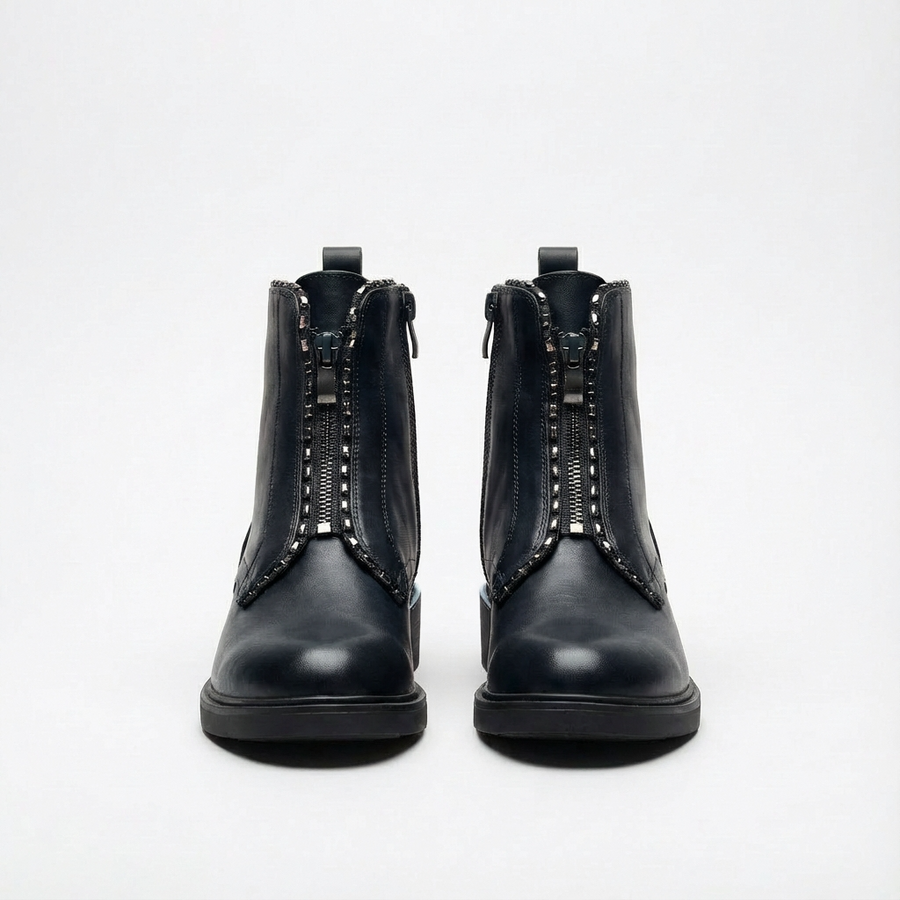Bottines Femme en Cuir Noires à Zip – Importées d’Espagne 🇪🇸