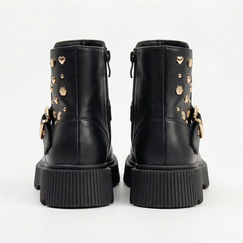 Bottines Fille Noir Boucle & Clous Dorés – Importées d’Espagne 🇪🇸