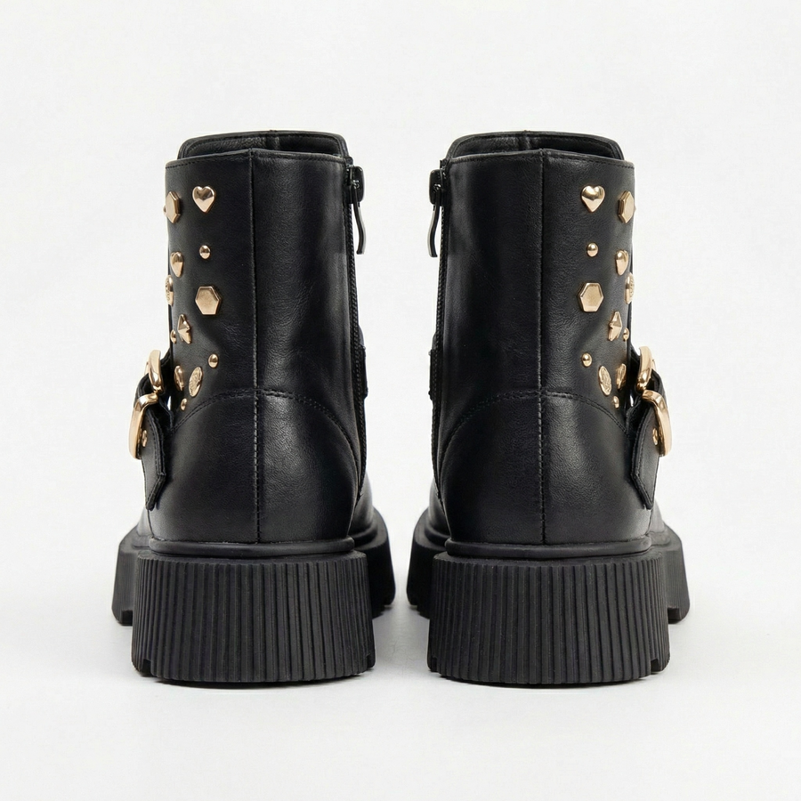 Bottines Fille Noir Boucle & Clous Dorés – Importées d’Espagne 🇪🇸