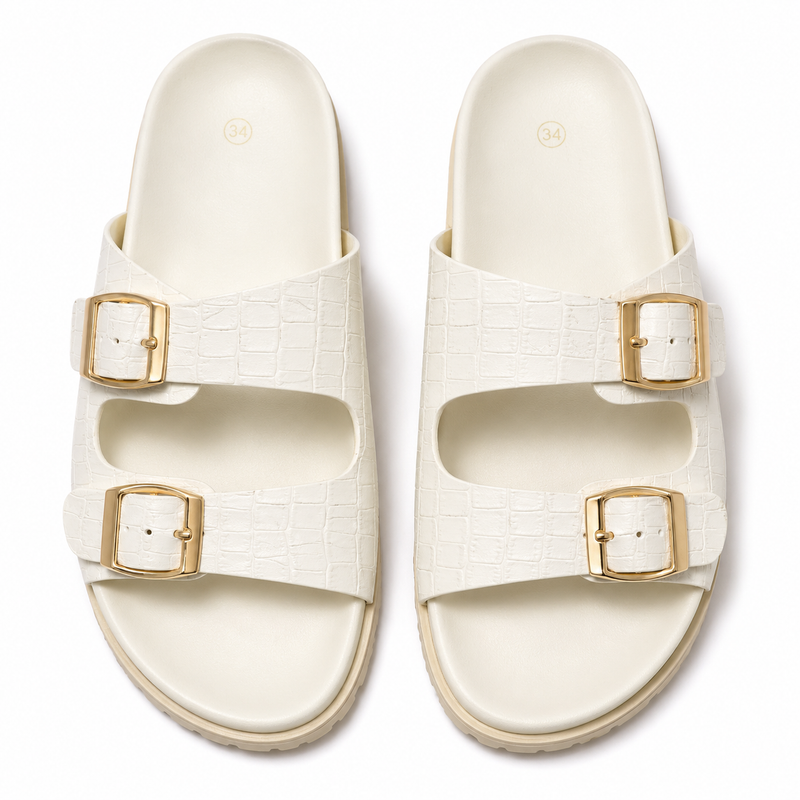 Sandales Fille Blanches Effet Croco – Importées d’Espagne 🇪🇸