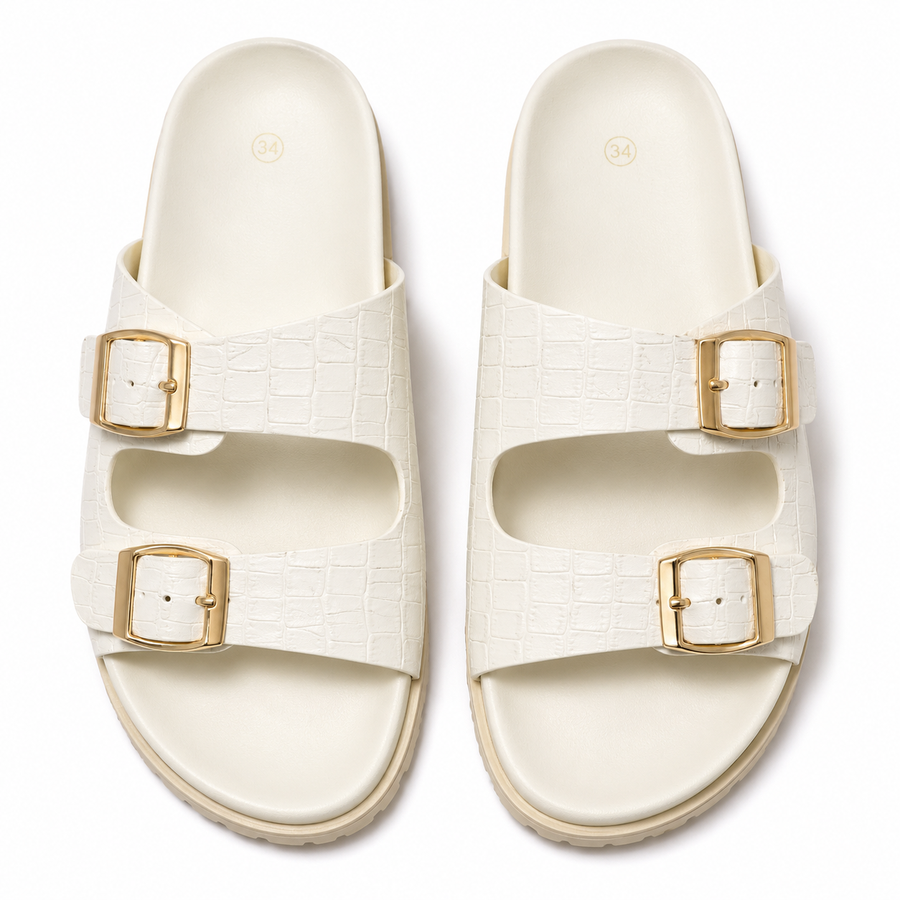 Sandales Fille Blanches Effet Croco – Importées d’Espagne 🇪🇸