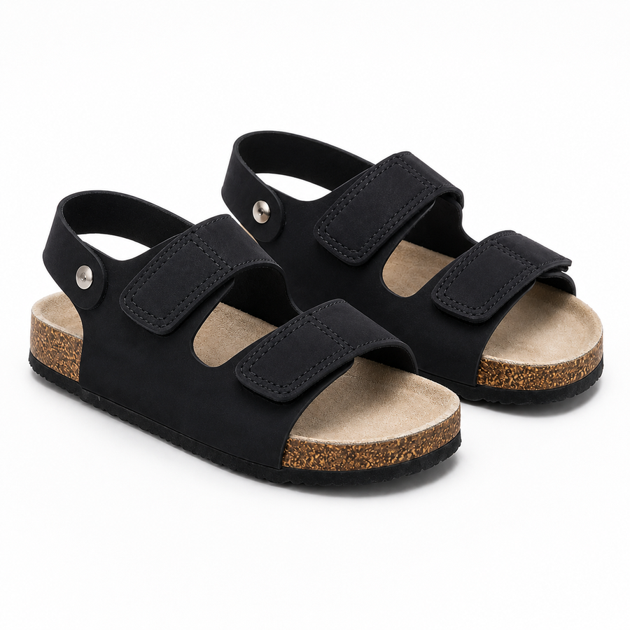 Sandale Enfant Anatomique Double Velcro – Noir / Liège – Importées d'Espagne 🇪🇸