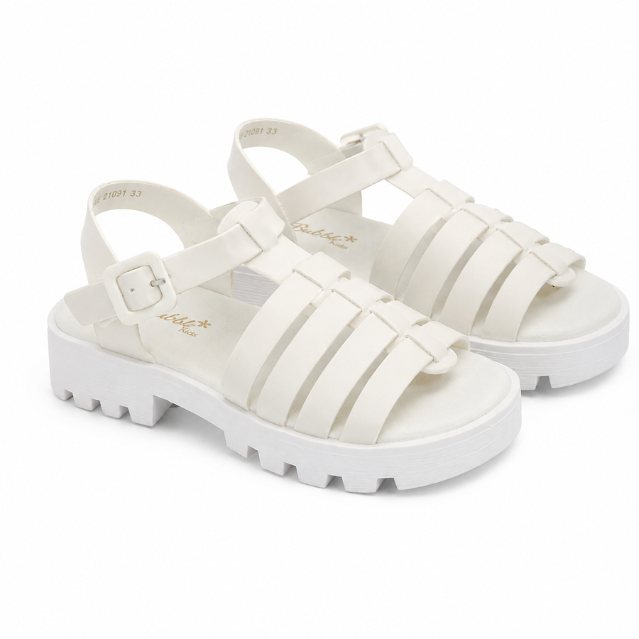 Sandale Fille Style Gladiateur Semelle Chunky – Blanc – Importées d'Espagne 🇪🇸