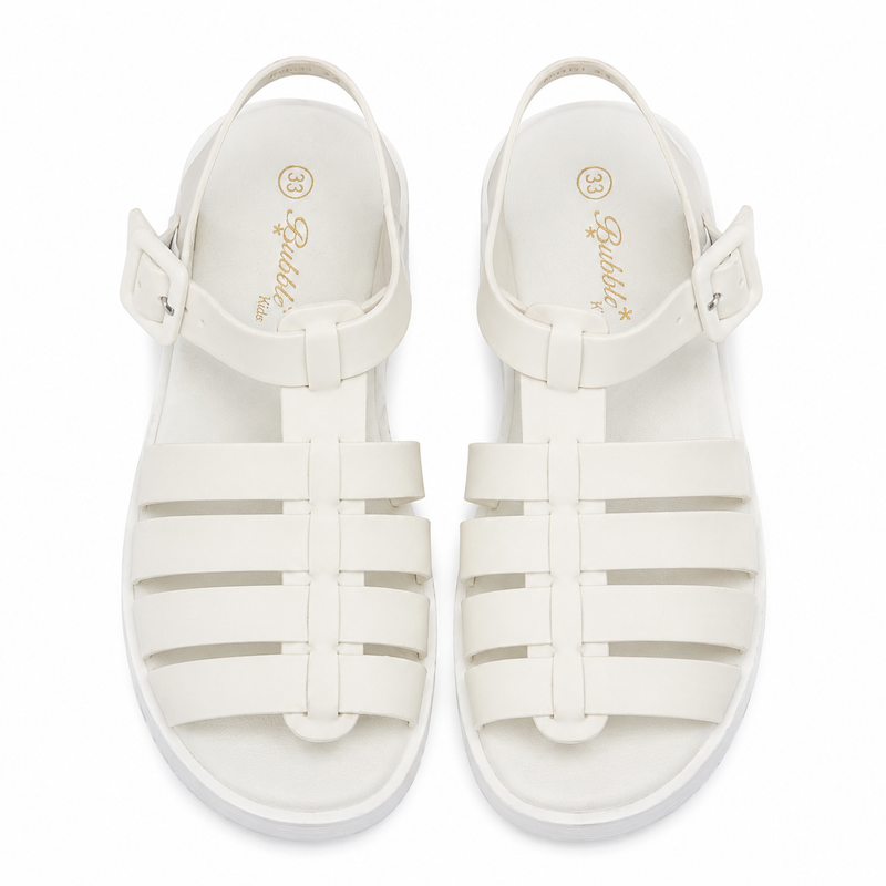Sandale Fille Style Gladiateur Semelle Chunky – Blanc – Importées d'Espagne 🇪🇸